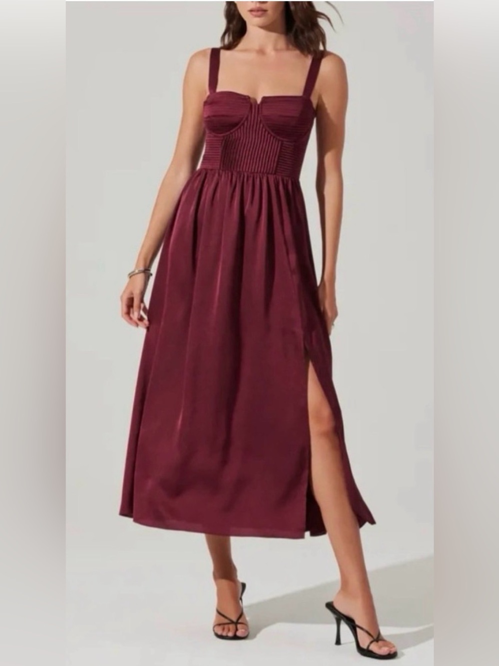 Astr Burgundy Sleeveless Midi Dress with Side Slit in Wine NWT Size Medium